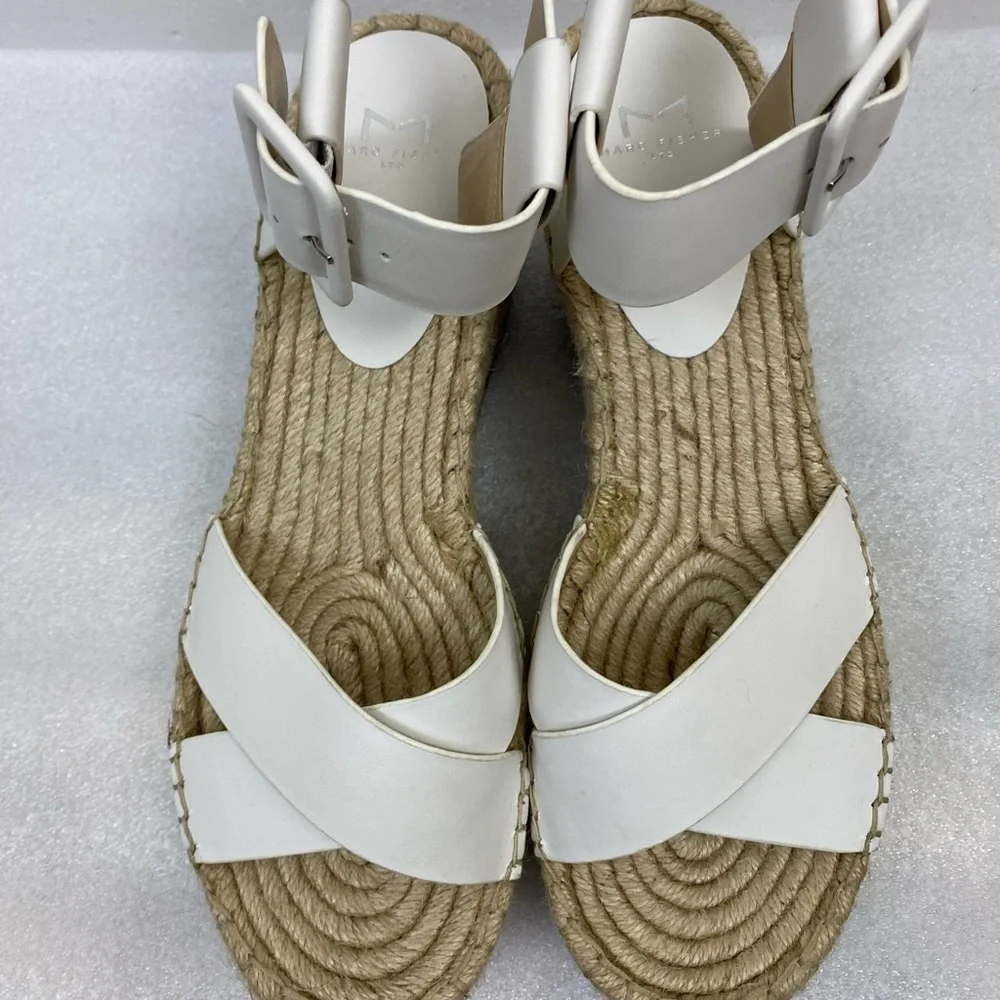 Marc Fisher Randall Platform Wedge Espadrille White Leather Summer sandals 10 M